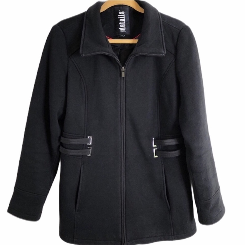 INTL Details Black Pea Coat Detachable Hood Size Medium - Picture 8 of 8